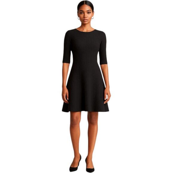 & OTHER STORIES Textured Fit & Flare Dress Size Medium 3/4 Sleeve Black LBD EUC - Picture 2 of 16